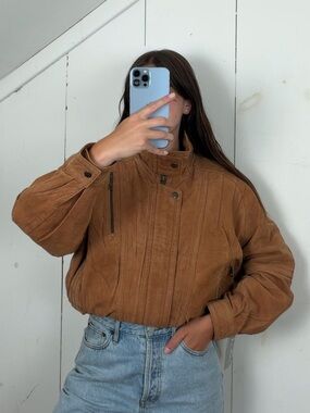Classic Brown Suede Bomber Jacket - Women